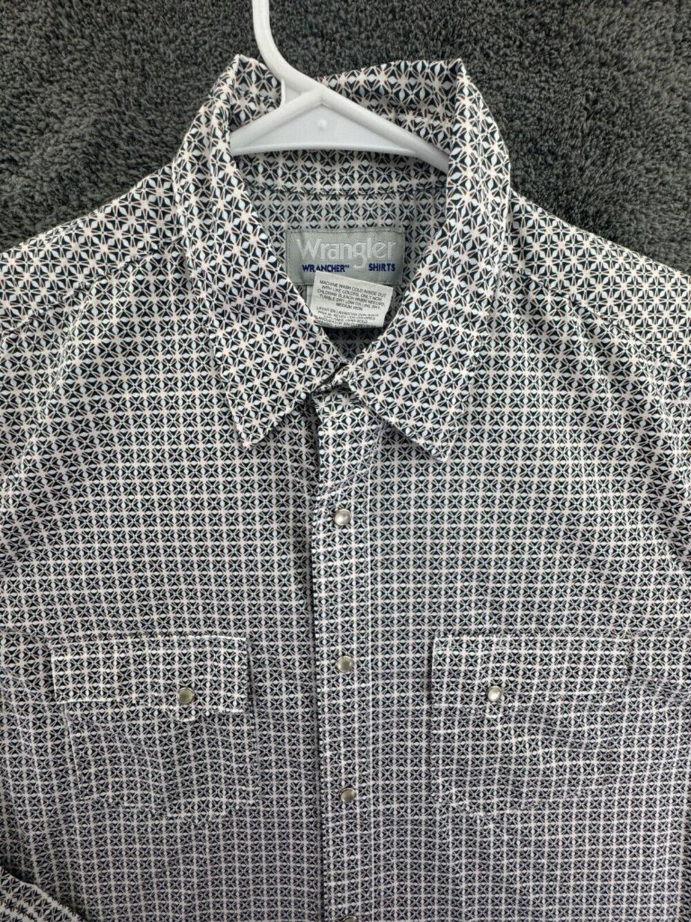 Wrangler Wrancher Pearl Snap Men Medium Long Sleeve Geometric Western Blue